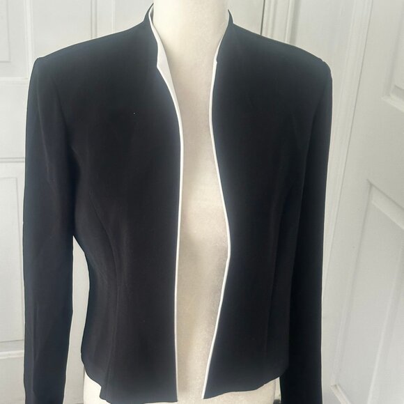 VTG 90s Jessica Howard Cropped Blazer – Black w/ White Contrast Piping, USA Sz 8 - Picture 2 of 14